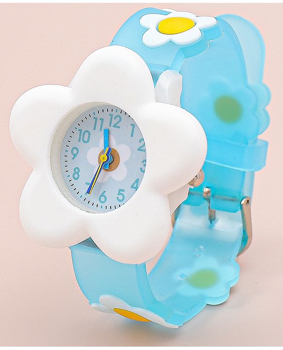 Babyhug Free Size Analog Watch With Floral Applique - Blue