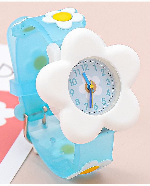 Babyhug Free Size Analog Watch With Floral Applique - Blue