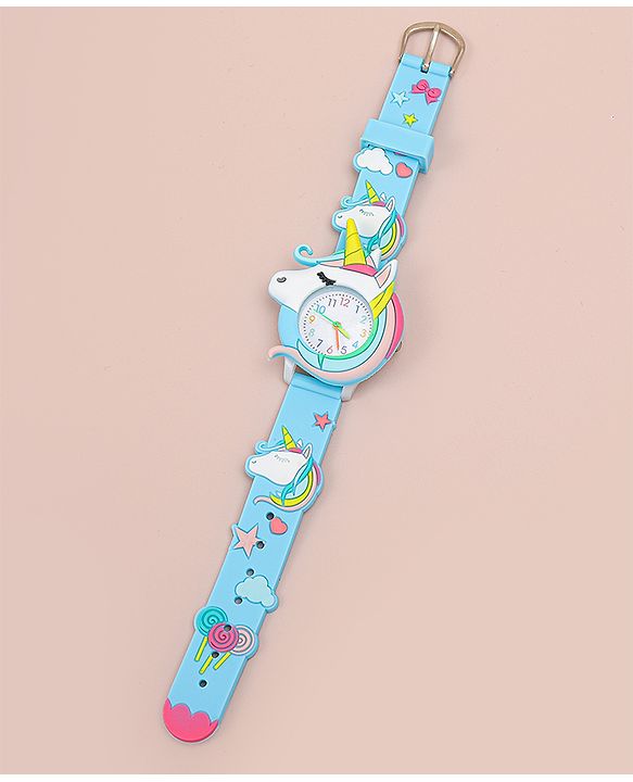 Babyhug Free Size Analog Watch With Unicorn Applique - Blue