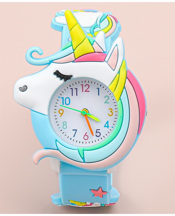 Babyhug Free Size Analog Watch With Unicorn Applique - Blue