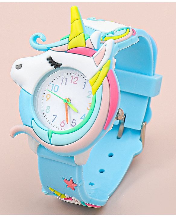 Babyhug Free Size Analog Watch With Unicorn Applique - Blue