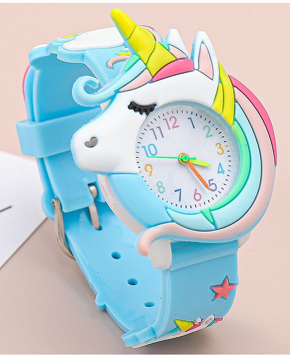 Babyhug Free Size Analog Watch With Unicorn Applique - Blue