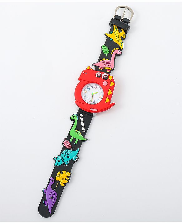 Babyhug Free Size Analog Watch With Dino Applique - Black
