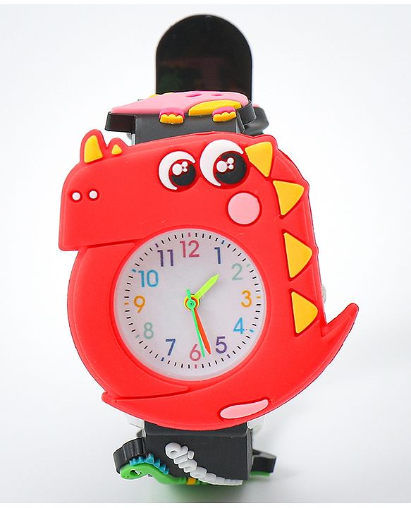 Babyhug Free Size Analog Watch With Dino Applique - Black