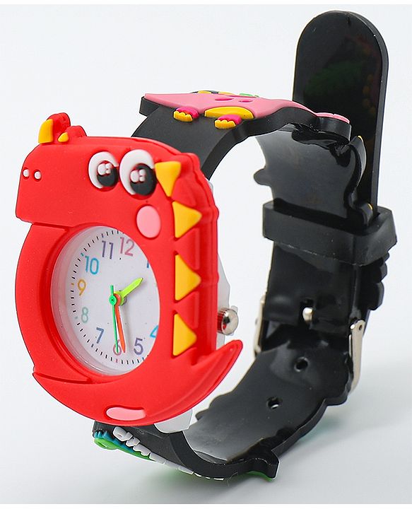 Babyhug Free Size Analog Watch With Dino Applique - Black
