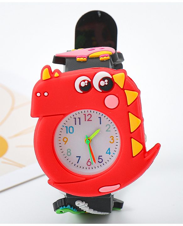Babyhug Free Size Analog Watch With Dino Applique - Black