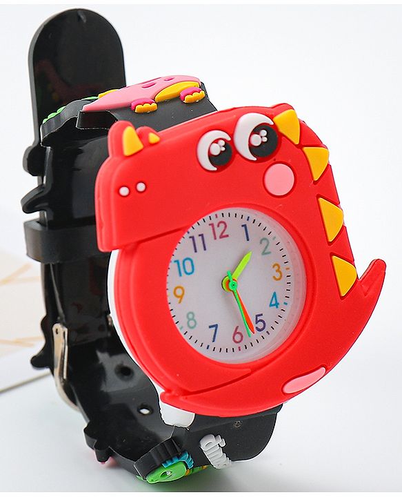 Babyhug Free Size Analog Watch With Dino Applique - Black