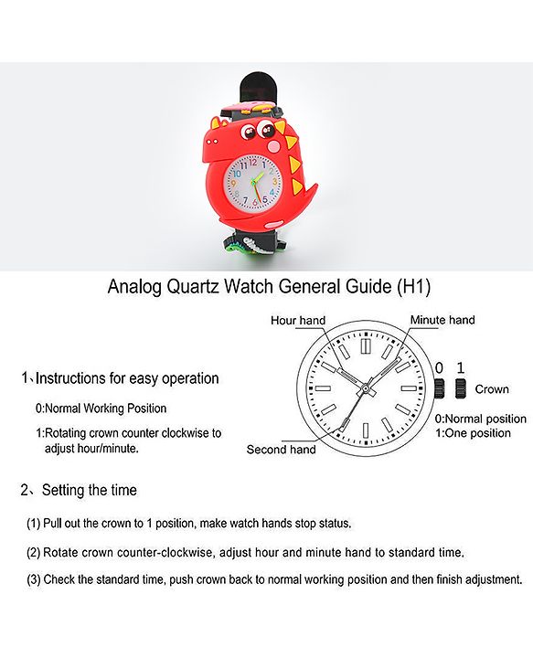Babyhug Free Size Analog Watch With Dino Applique - Black