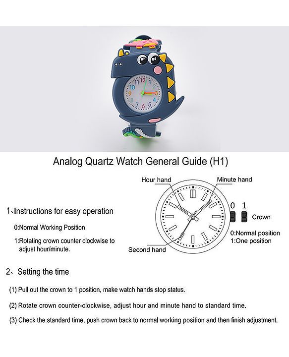 Babyhug Free Size Analog Watch With Dino Applique - Black
