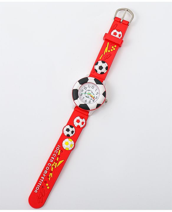 Babyhug Free Size Analog Watch With Football Applique - Red