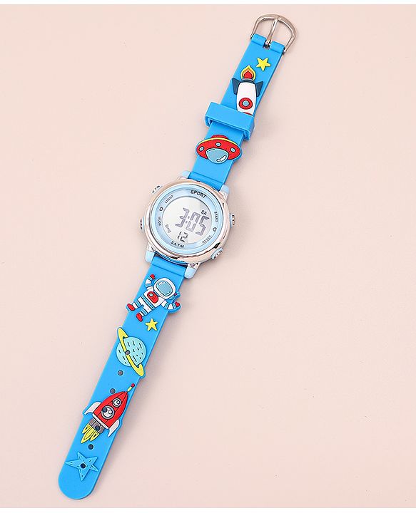 Babyhug Free Size Digital Watch With Space Theme Applique - Blue