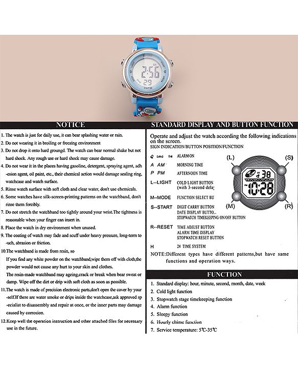 Babyhug Free Size Digital Watch With Space Theme Applique - Blue