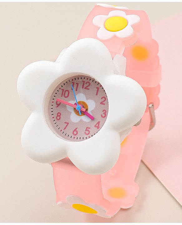 Babyhug Free Size Analog Watch With Floral Applique - Blue