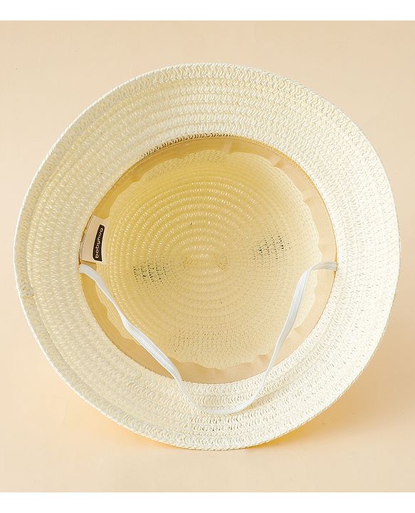 Babyhug Straw Hat With Teddy Bear Patch & Ear Applique Off White - Diameter 16 cm