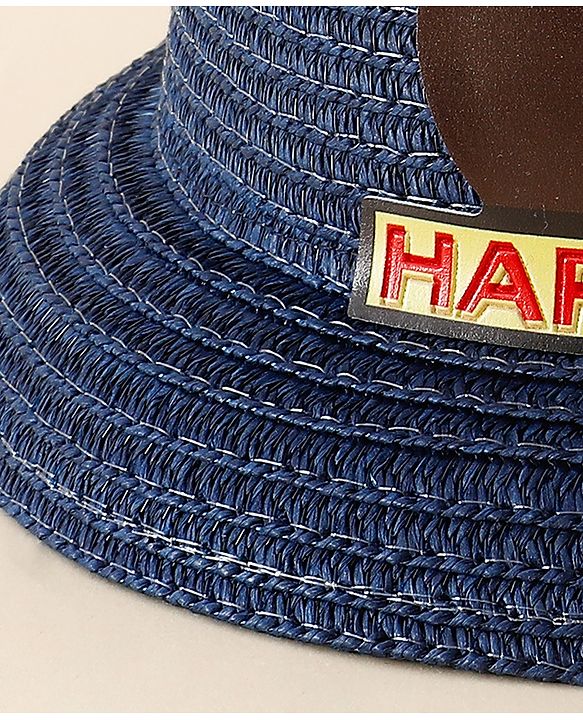 Babyhug Straw Hat With Teddy Bear Patch & Ear Applique Navy Blue - Diameter 17 cm