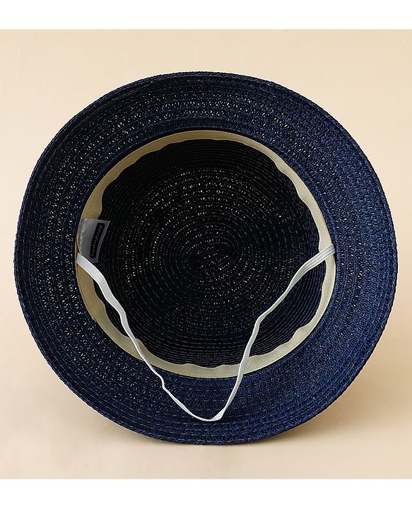 Babyhug Straw Hat With Teddy Bear Patch & Ear Applique Navy Blue - Diameter 17 cm