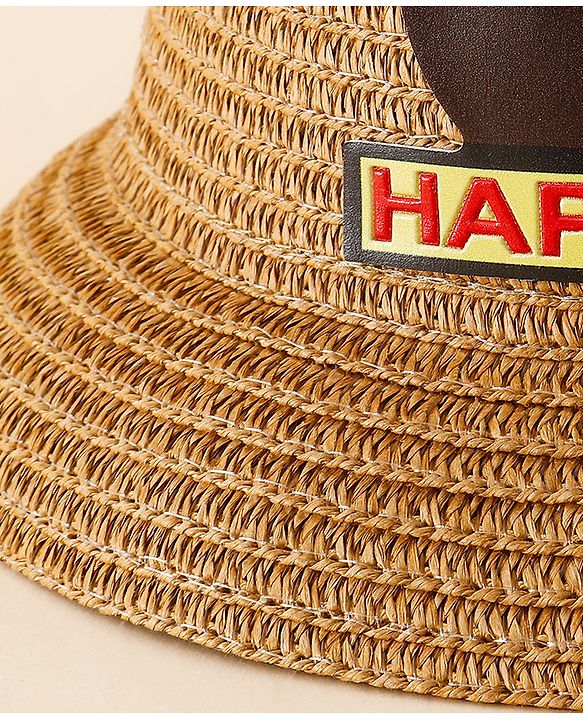 Babyhug Straw Hat With Teddy Bear Patch & Ear Applique Navy Blue - Diameter 17 cm