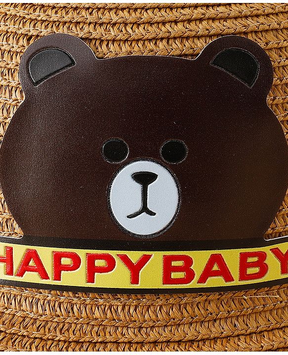 Babyhug Straw Hat With Teddy Bear Patch & Ear Applique Navy Blue - Diameter 17 cm