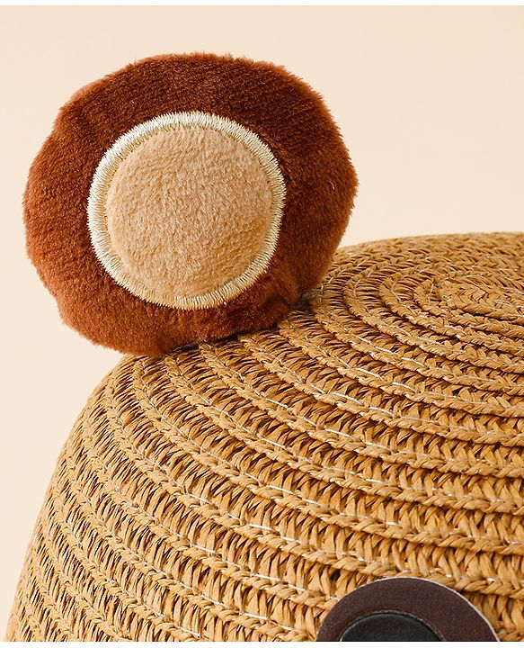 Babyhug Straw Hat With Teddy Bear Patch & Ear Applique Navy Blue - Diameter 17 cm
