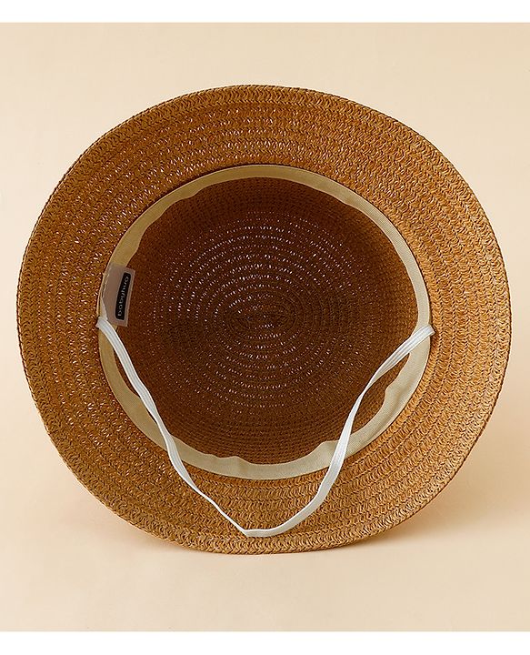 Babyhug Straw Hat With Teddy Bear Patch & Ear Applique Navy Blue - Diameter 17 cm