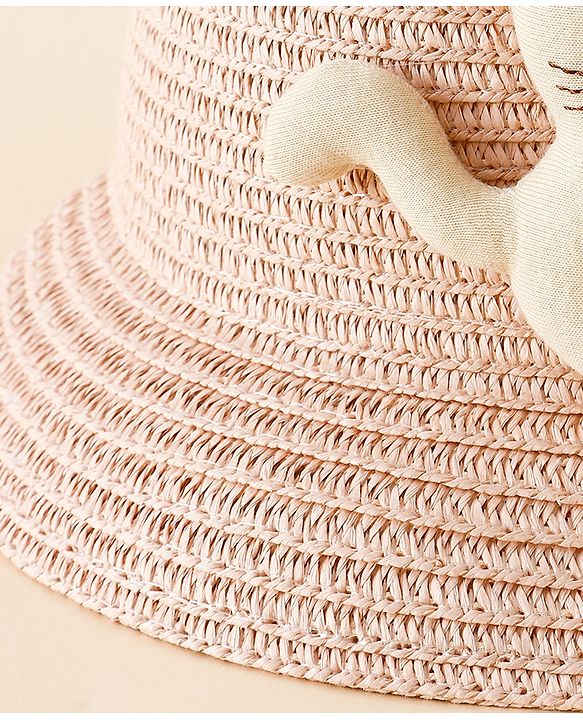 Babyhug Straw Hat With Cat Patch & Ear Applique Pink - Diameter 16 cm