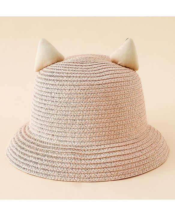 Babyhug Straw Hat With Cat Patch & Ear Applique Pink - Diameter 16 cm