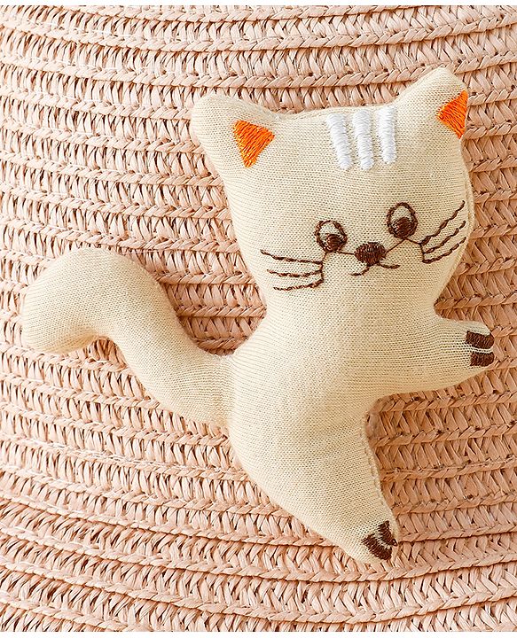 Babyhug Straw Hat With Cat Patch & Ear Applique Pink - Diameter 16 cm