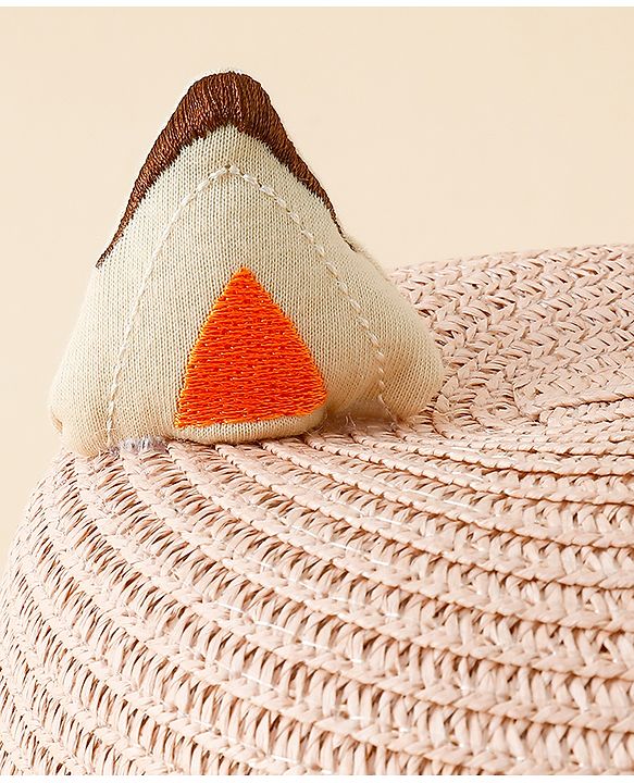 Babyhug Straw Hat With Cat Patch & Ear Applique Pink - Diameter 16 cm