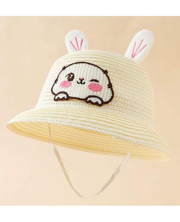 Babyhug Straw Hat With Bunny Embroidery & Ear Applique Pink - Diameter 16 cm