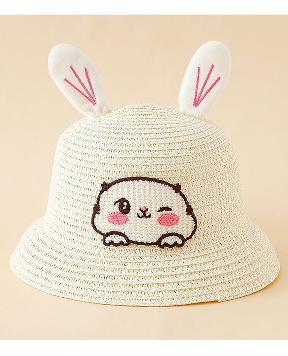 Babyhug Straw Hat With Bunny Embroidery & Ear Applique Pink - Diameter 16 cm