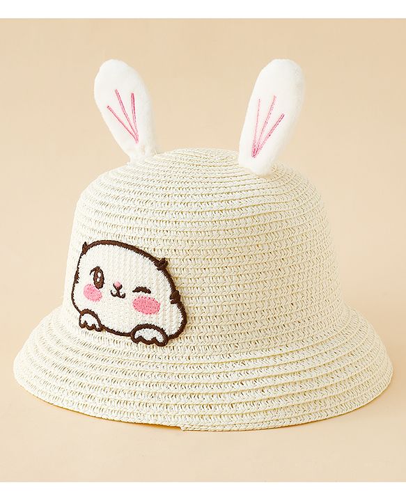 Babyhug Straw Hat With Bunny Embroidery & Ear Applique Pink - Diameter 16 cm