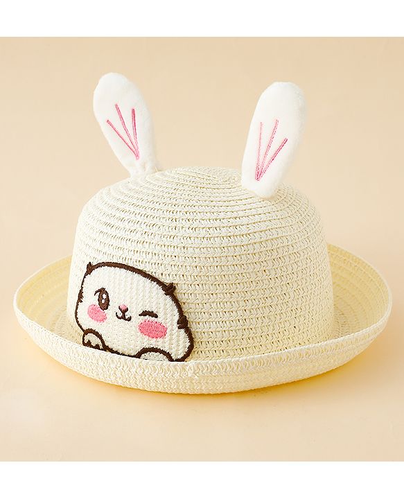 Babyhug Straw Hat With Bunny Embroidery & Ear Applique Pink - Diameter 16 cm