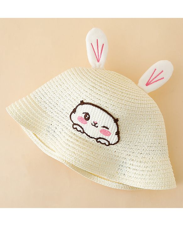 Babyhug Straw Hat With Bunny Embroidery & Ear Applique Pink - Diameter 16 cm