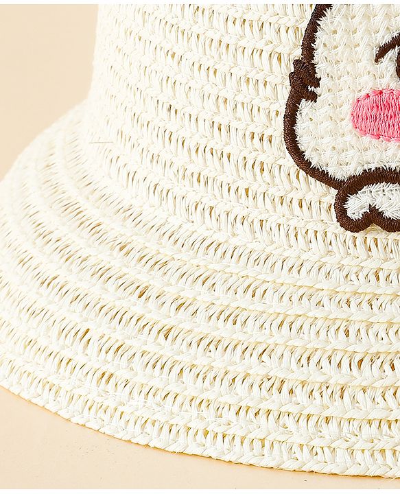 Babyhug Straw Hat With Bunny Embroidery & Ear Applique Pink - Diameter 16 cm