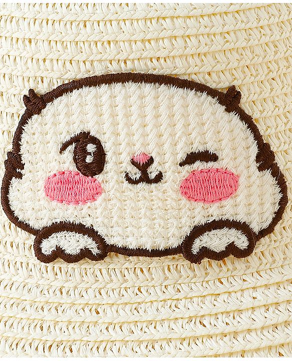 Babyhug Straw Hat With Bunny Embroidery & Ear Applique Pink - Diameter 16 cm