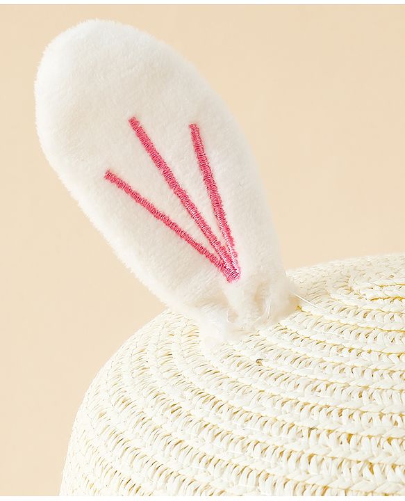 Babyhug Straw Hat With Bunny Embroidery & Ear Applique Pink - Diameter 16 cm