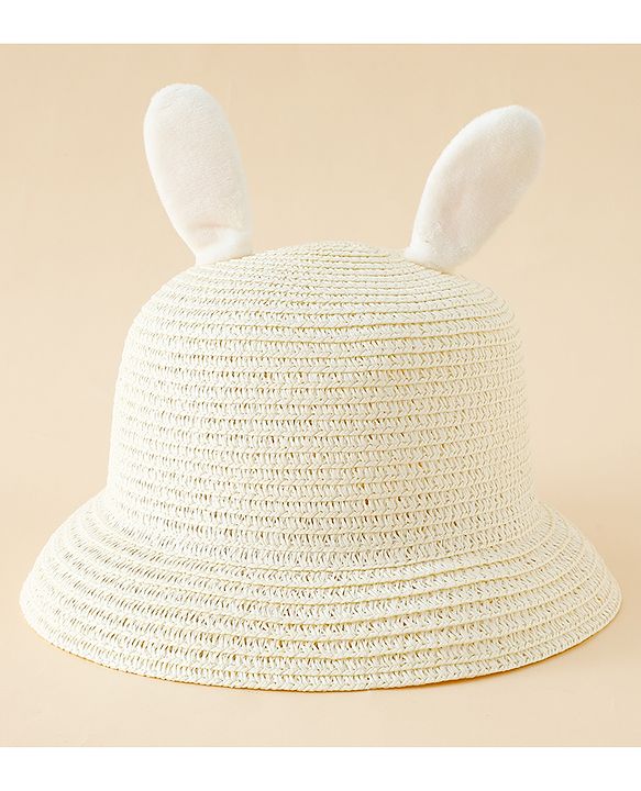 Babyhug Straw Hat With Bunny Embroidery & Ear Applique Pink - Diameter 16 cm
