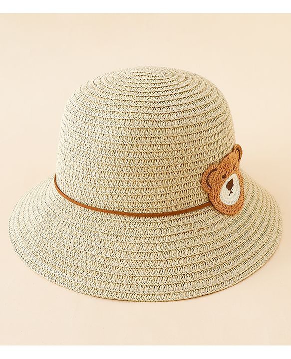 Babyhug Straw Hat With Teddy Bear Applique Beige - Diameter 16 cm