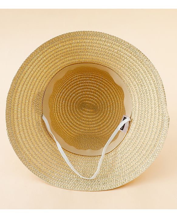 Babyhug Straw Hat With Teddy Bear Applique Beige - Diameter 16 cm