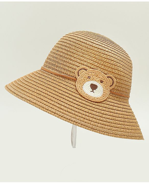 Babyhug Straw Hat With Teddy Bear Applique Beige - Diameter 16 cm