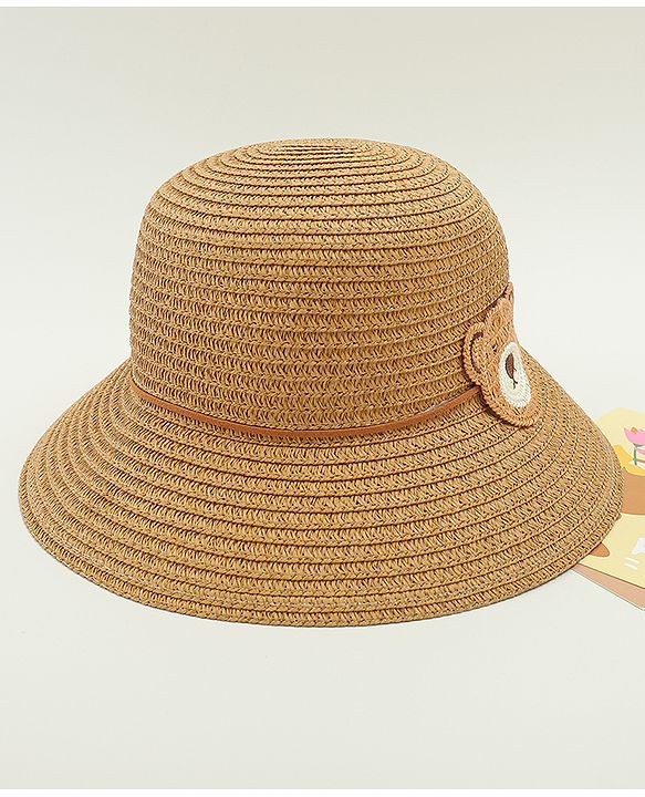 Babyhug Straw Hat With Teddy Bear Applique Beige - Diameter 16 cm