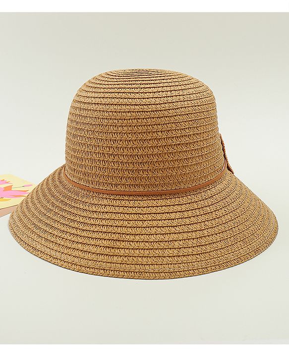 Babyhug Straw Hat With Teddy Bear Applique Beige - Diameter 16 cm