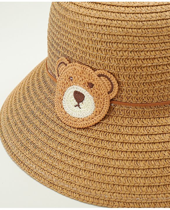 Babyhug Straw Hat With Teddy Bear Applique Beige - Diameter 16 cm
