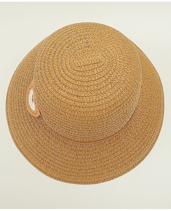 Babyhug Straw Hat With Teddy Bear Applique Beige - Diameter 16 cm