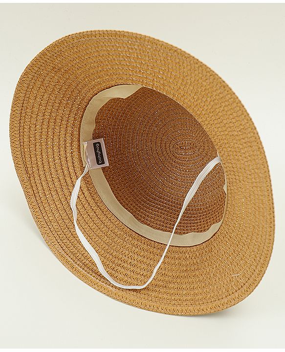 Babyhug Straw Hat With Teddy Bear Applique Beige - Diameter 16 cm