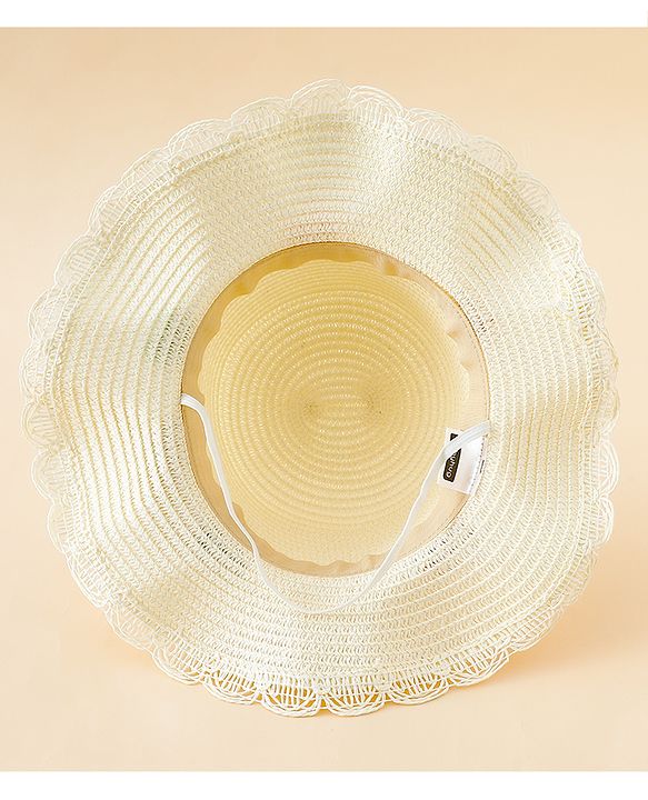 Babyhug Straw Hat With Floral Applique Cream - Diameter 16 cm