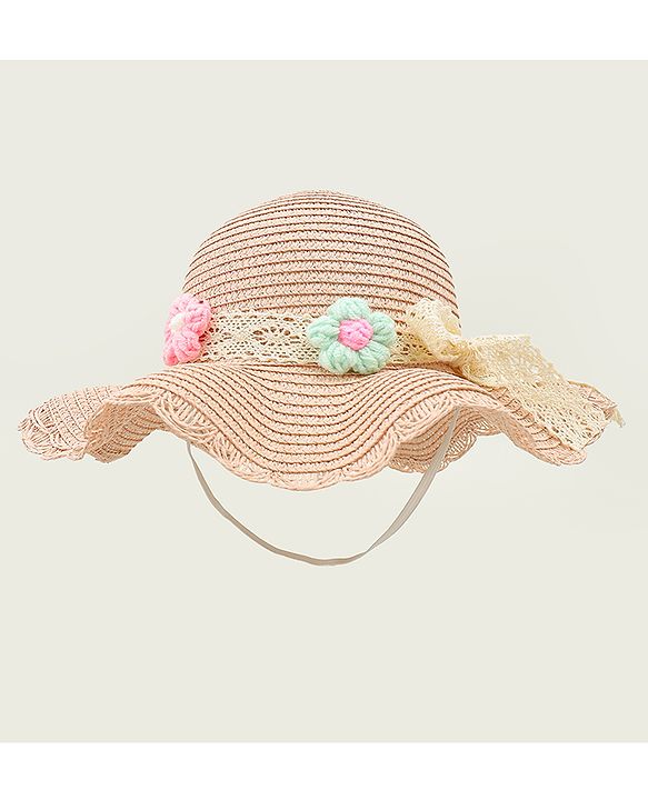 Babyhug Straw Hat With Floral Applique Cream - Diameter 16 cm