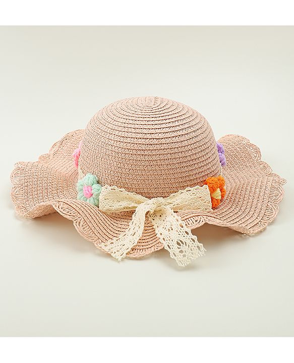 Babyhug Straw Hat With Floral Applique Cream - Diameter 16 cm