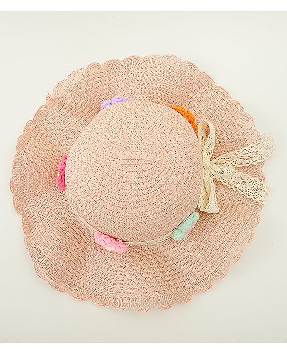 Babyhug Straw Hat With Floral Applique Cream - Diameter 16 cm