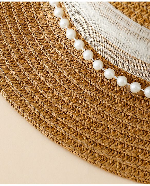Babyhug Straw Hat With Floral Applique Brown - Diameter 17 cm